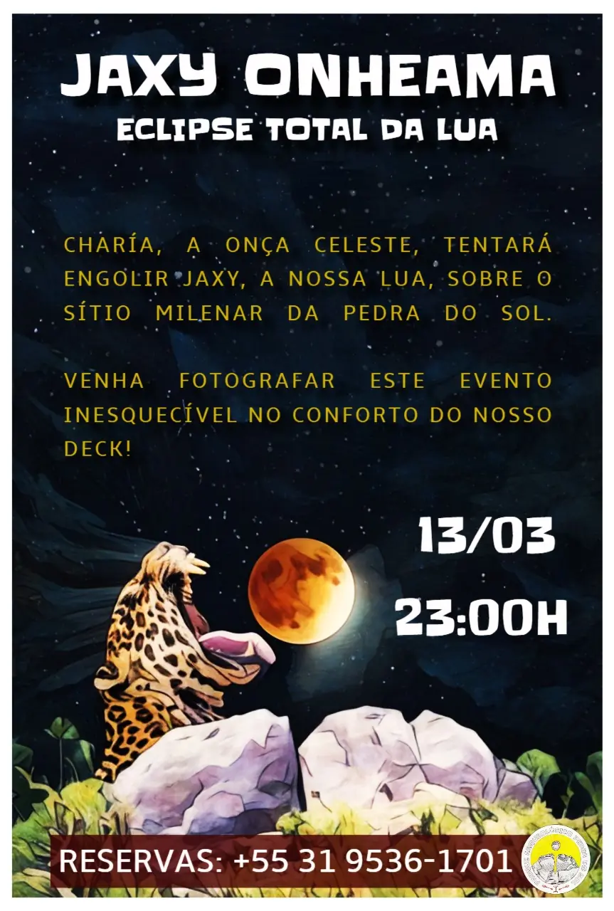 Flyer do evento "Jaxy Onheama - Eclipse Total da Lua 2025" no Parque Pedra do Sol.