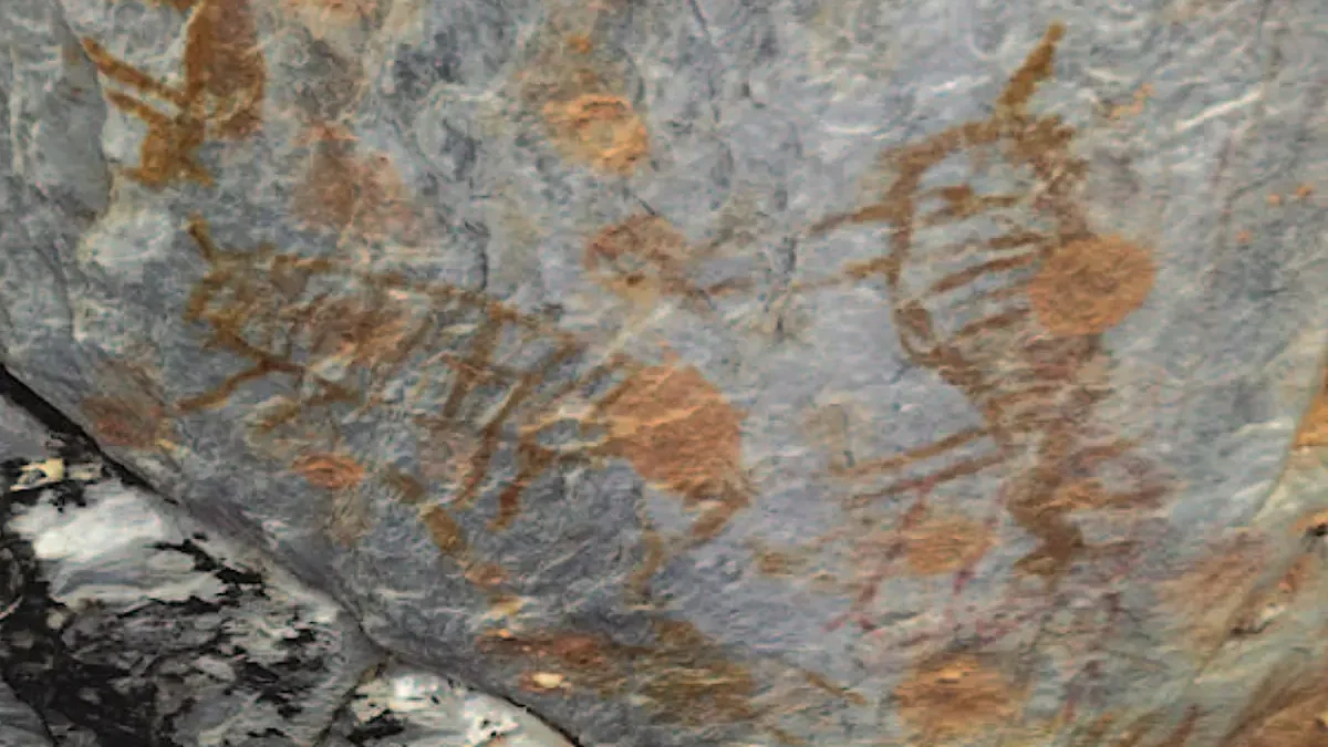 Foto de grafismos encontrados no sítio arqueológico Gruta dos Bichos.
